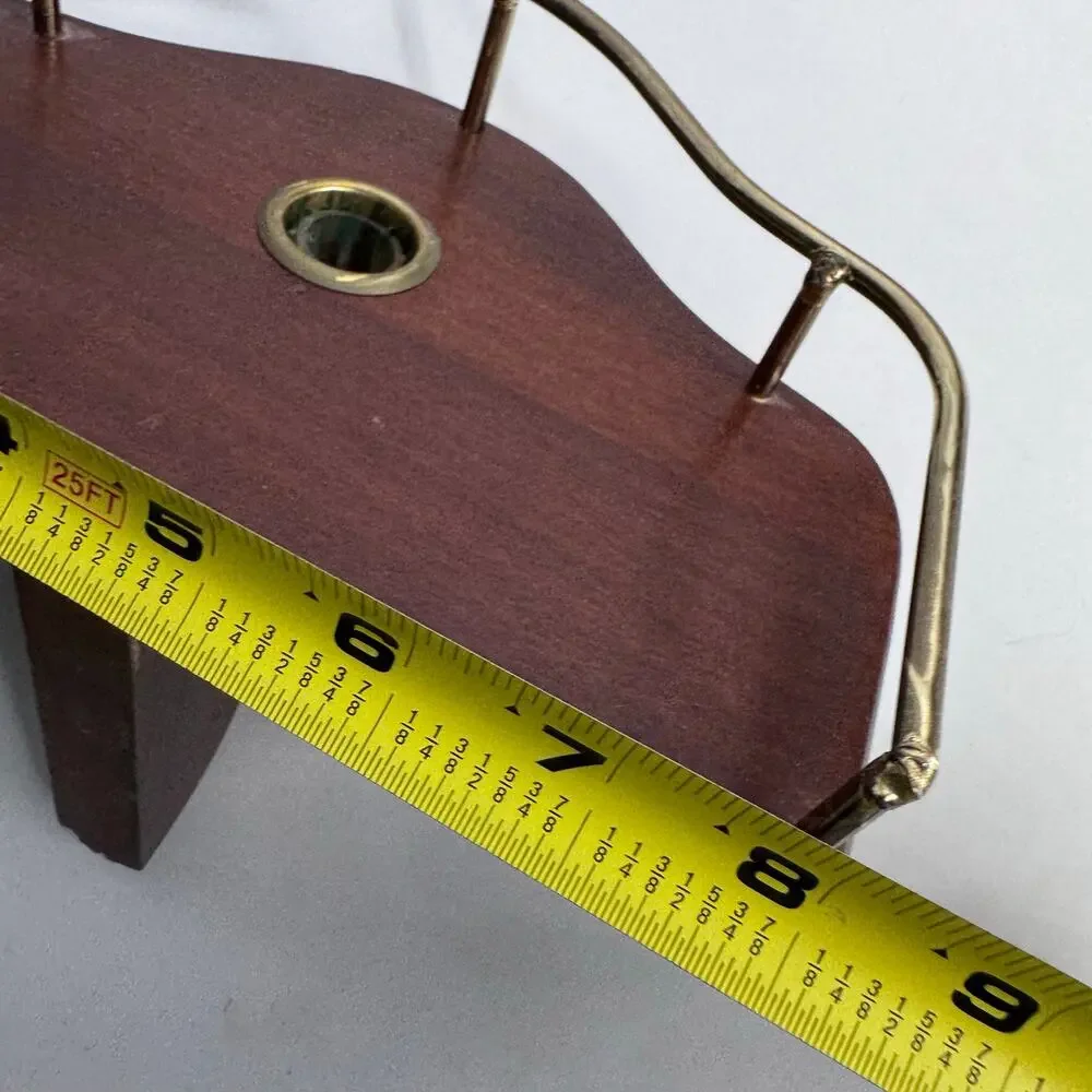 Vintage Wood Wall Mounted Candle Sconce Shelf Brass Gallery Rail 1980s Set 2